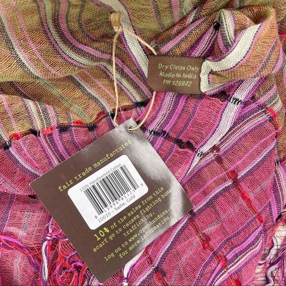 NWT Open Hand Designs Multicolor Lightweight Handloomed Scarf Wrap Fringe 27x78 - Picture 8 of 8